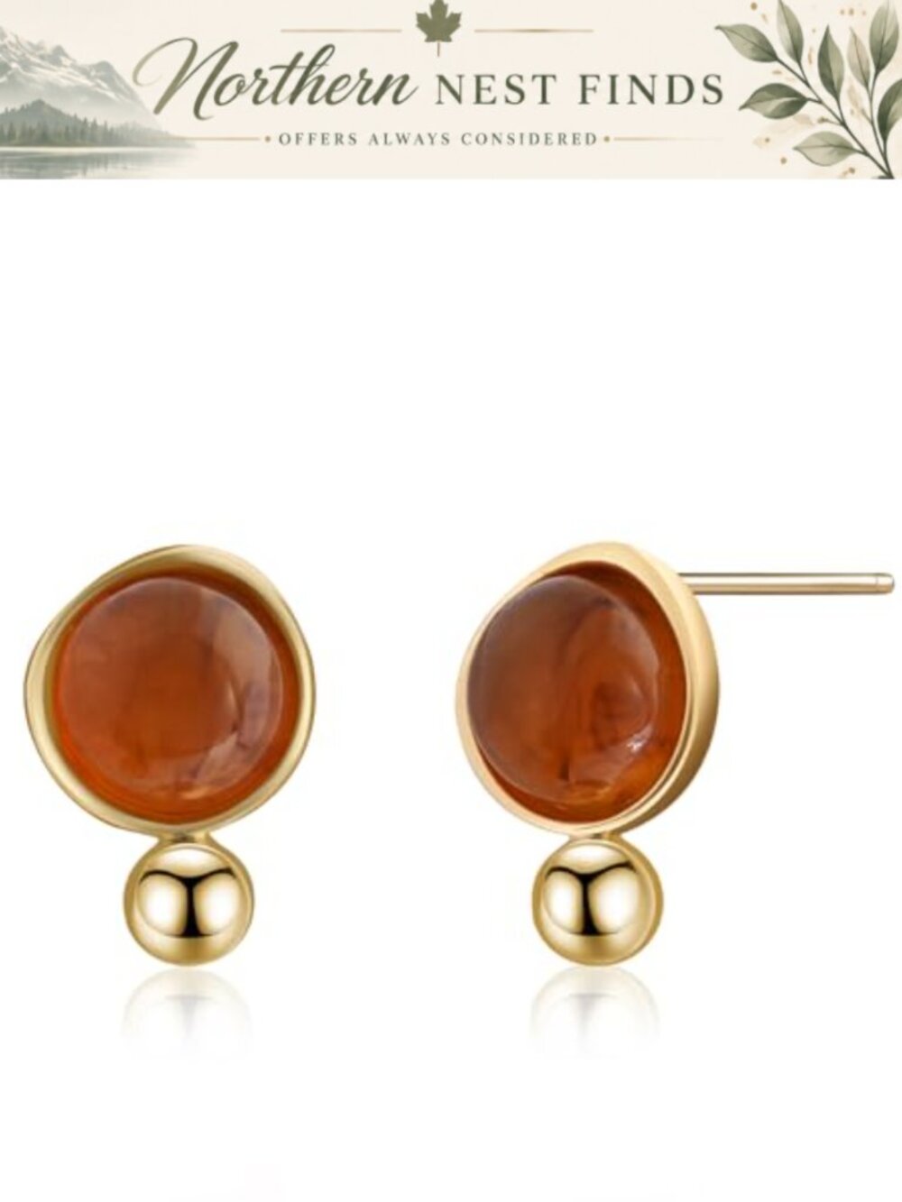 Amber Stud Earrings for Women Handmade Gemstone Earrings 8mm Brown Stone Small
